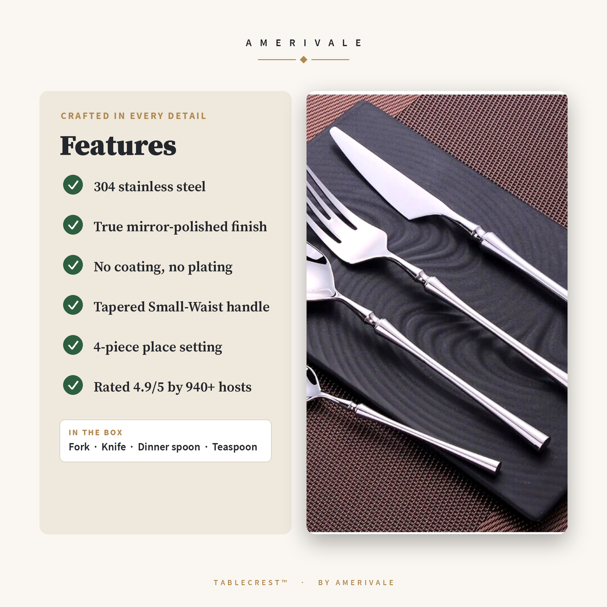 TableCrest stainless steel flatware set elegant table setting for dinner party