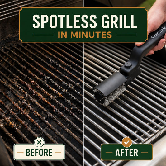 Amerivale GrillShield Pro before-and-after comparison of a cleaned grill grate