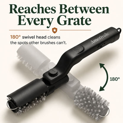 GrillShield Pro 180 degree swivel head reaches between every grill grate