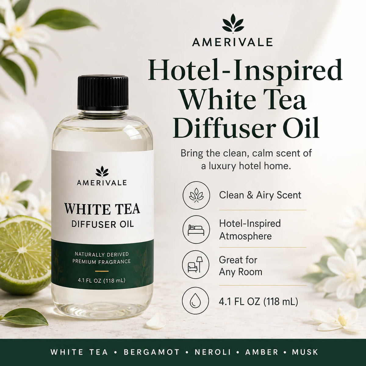 Amerivale Hotel-Inspired White Tea Diffuser Oil, 4.1 fl oz home fragrance