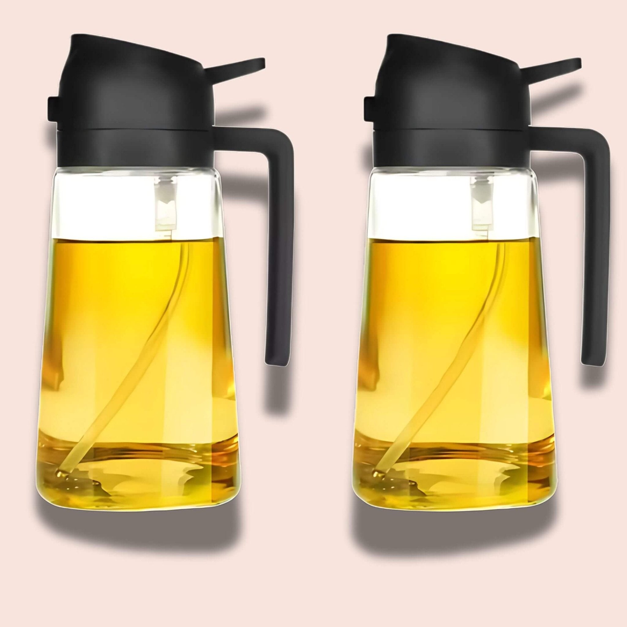 DripLock oil dispenser compared to traditional pour bottle showing mess-free advantage