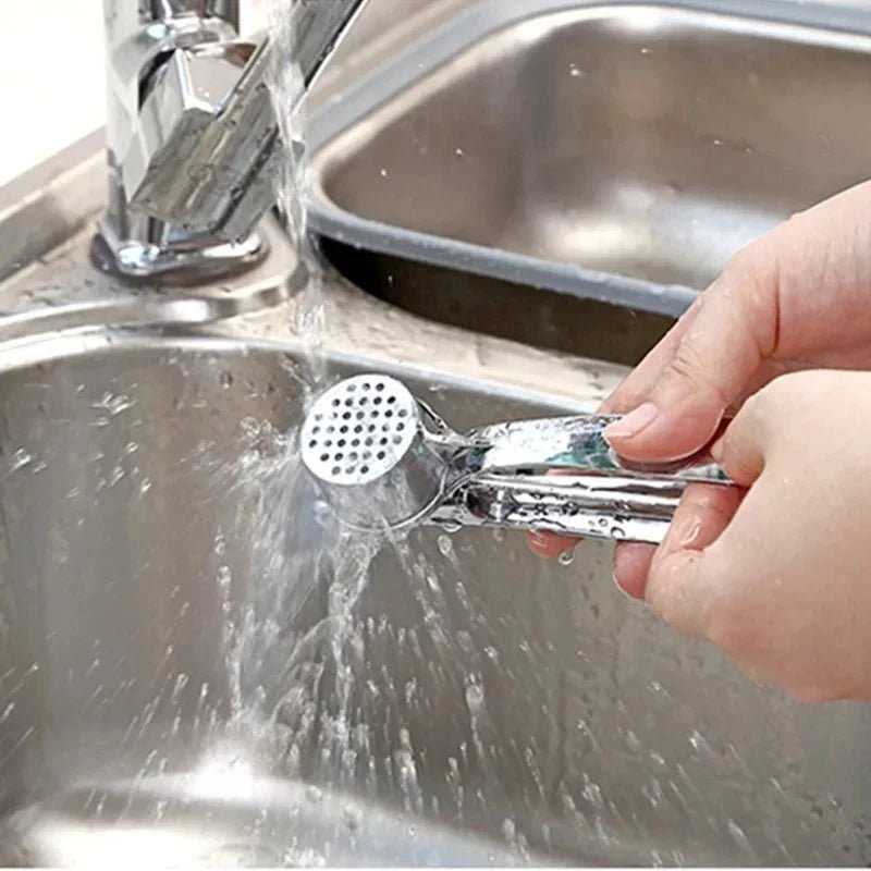 Premium Stainless Steel Garlic Press - Easy Grip, No - Peel Design - amerivale